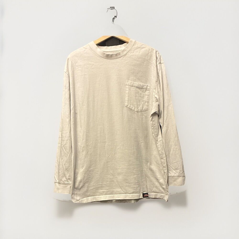 Dickies Men's Plain Off White Long Sleeve  100% Cotton Knit T-Shirt Size L